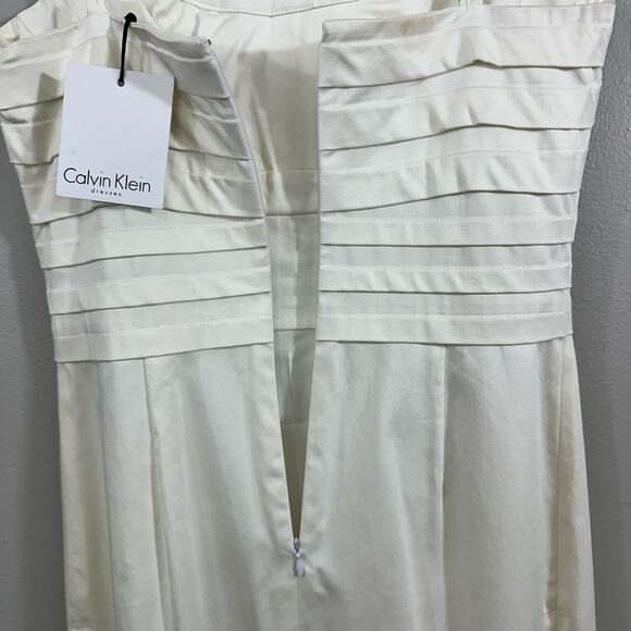 Calvin Klein NWT Winter White Spaghetti Strap Pintuck Cotton Stretch Dress Sz 2 - Picture 4 of 12
